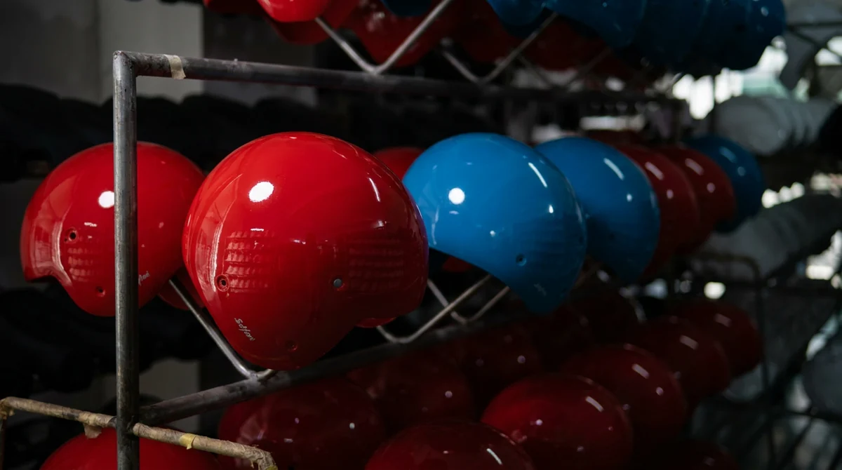 Coloured SOXON helmet shells in a workshop, an inspiration for future creator editions